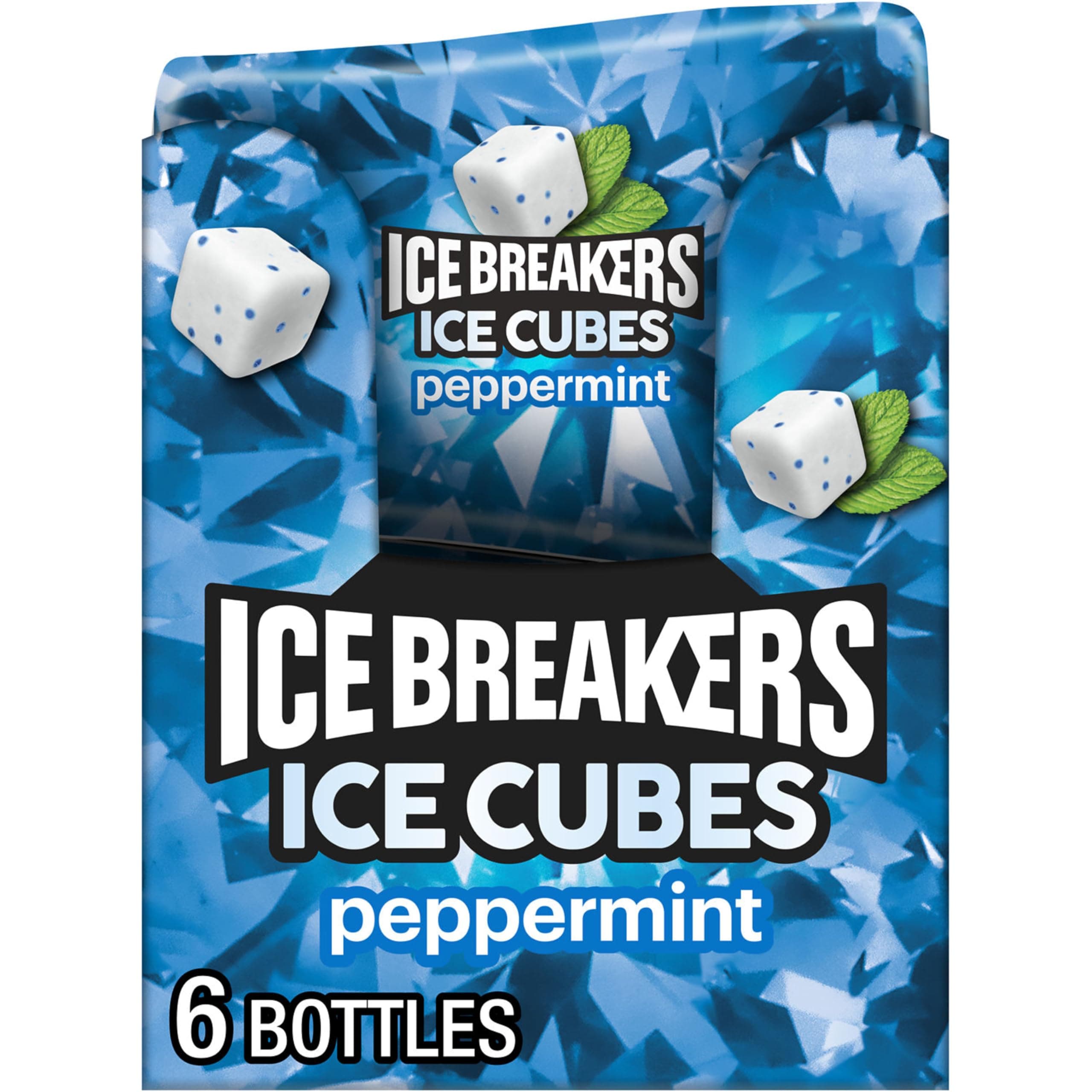 Ice Cubes Peppermint Flavored Sugar Free Chewing Gum Bottles, 3.24 oz (6 Count, 40 Pieces)