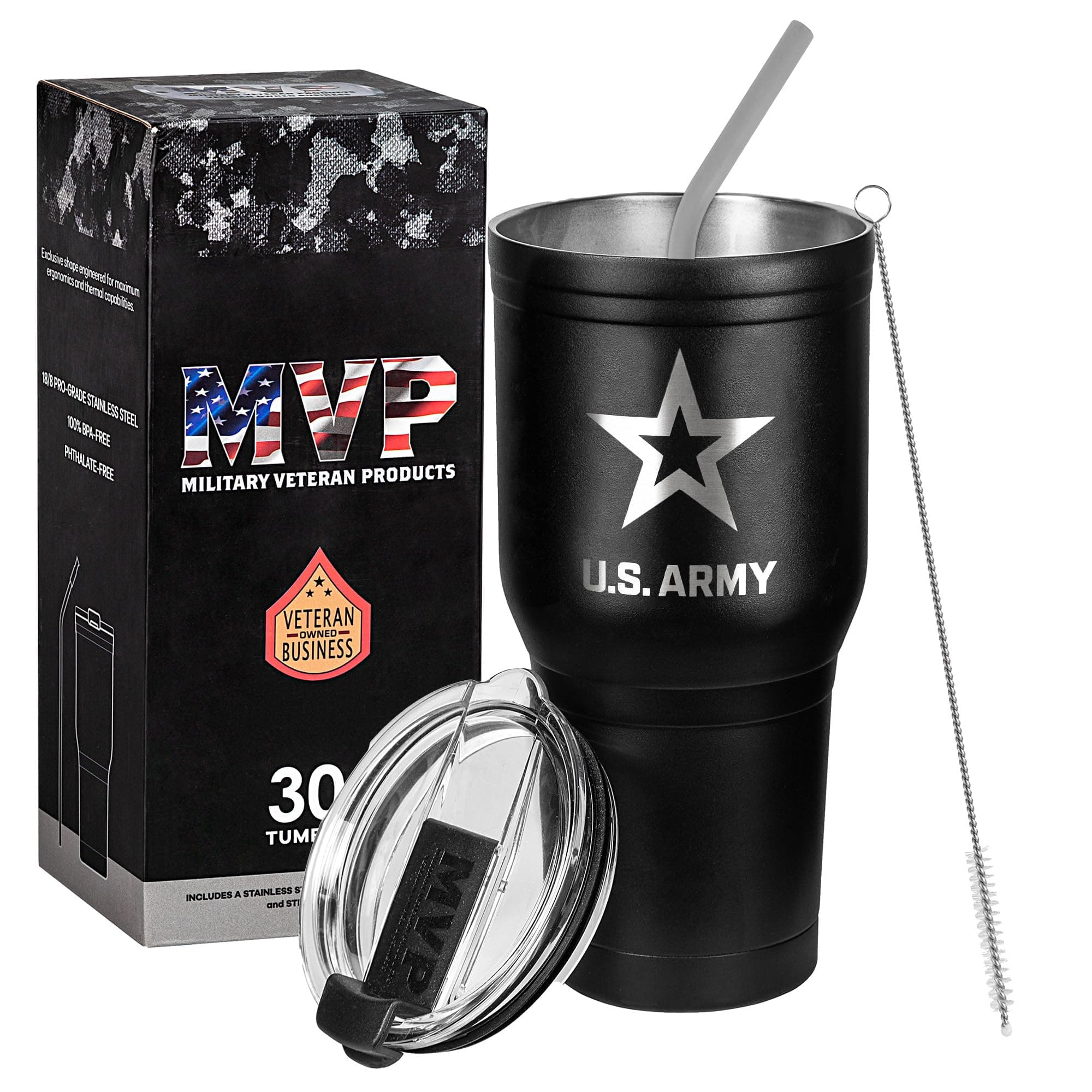 Military Gift Shop 30 oz US-Army Black Double Wall Vacuum Insulated Stainless Steel Travel Mug - Soldier Deployment Gifts - Army 30oz Tumbler