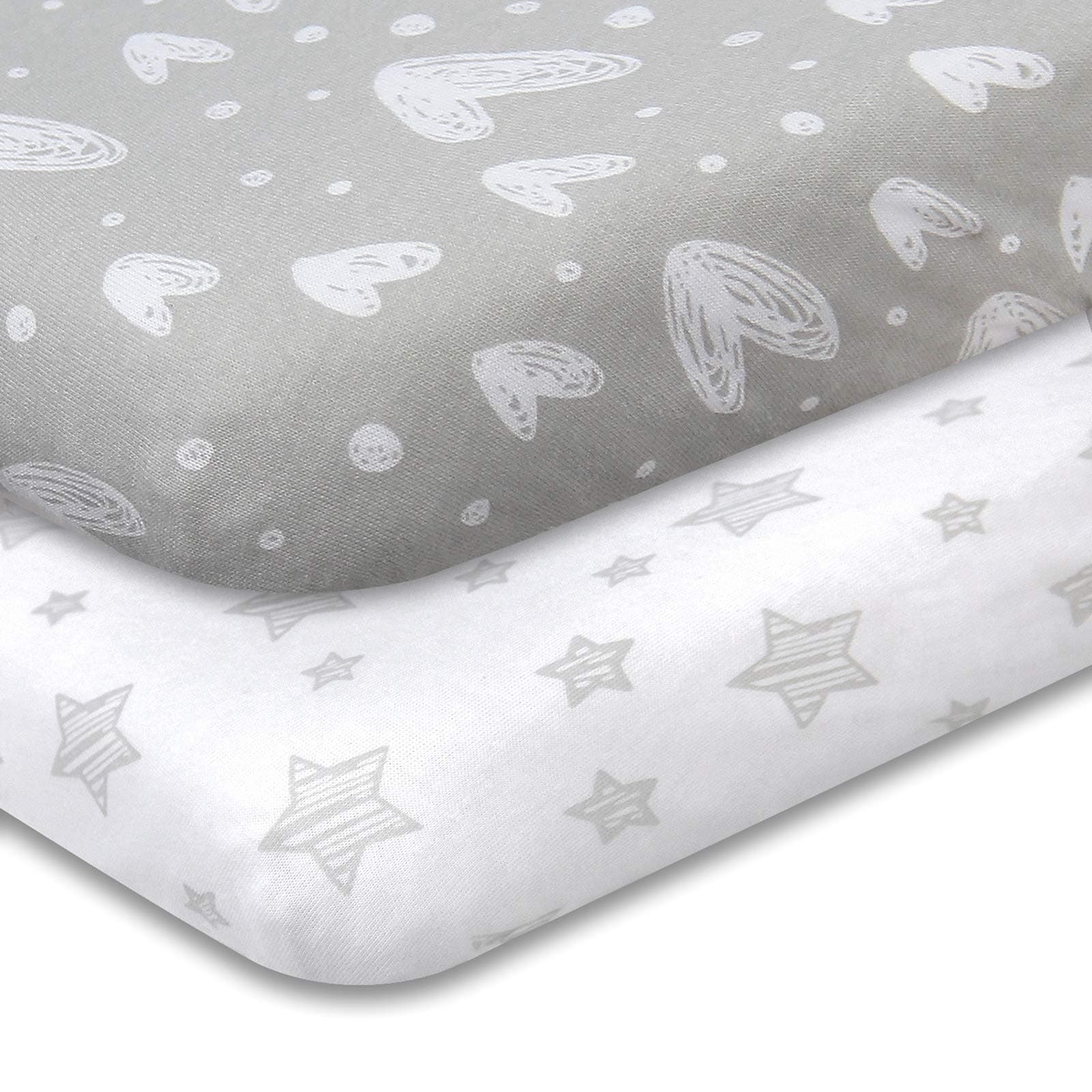 BilobanPack and Play Sheets Fitted, 2 Pack Playard Sheets Fits for Graco Pack n Play Mattress, 100% Jersey Knit Cotton Mini Crib Sheets for Baby Boys & Gril