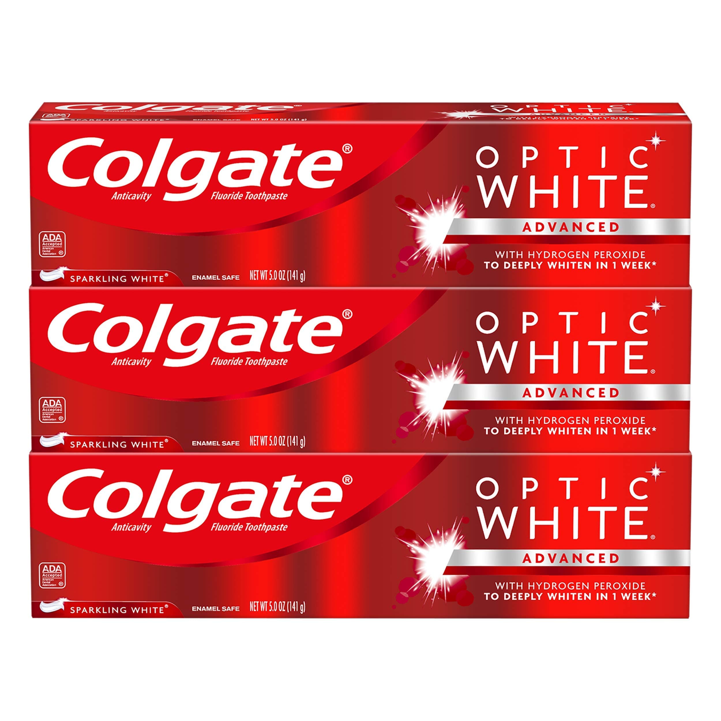 Colgate Optic White Whitening Toothpaste, Sparkling Mint - 5 oz, 2 Pack