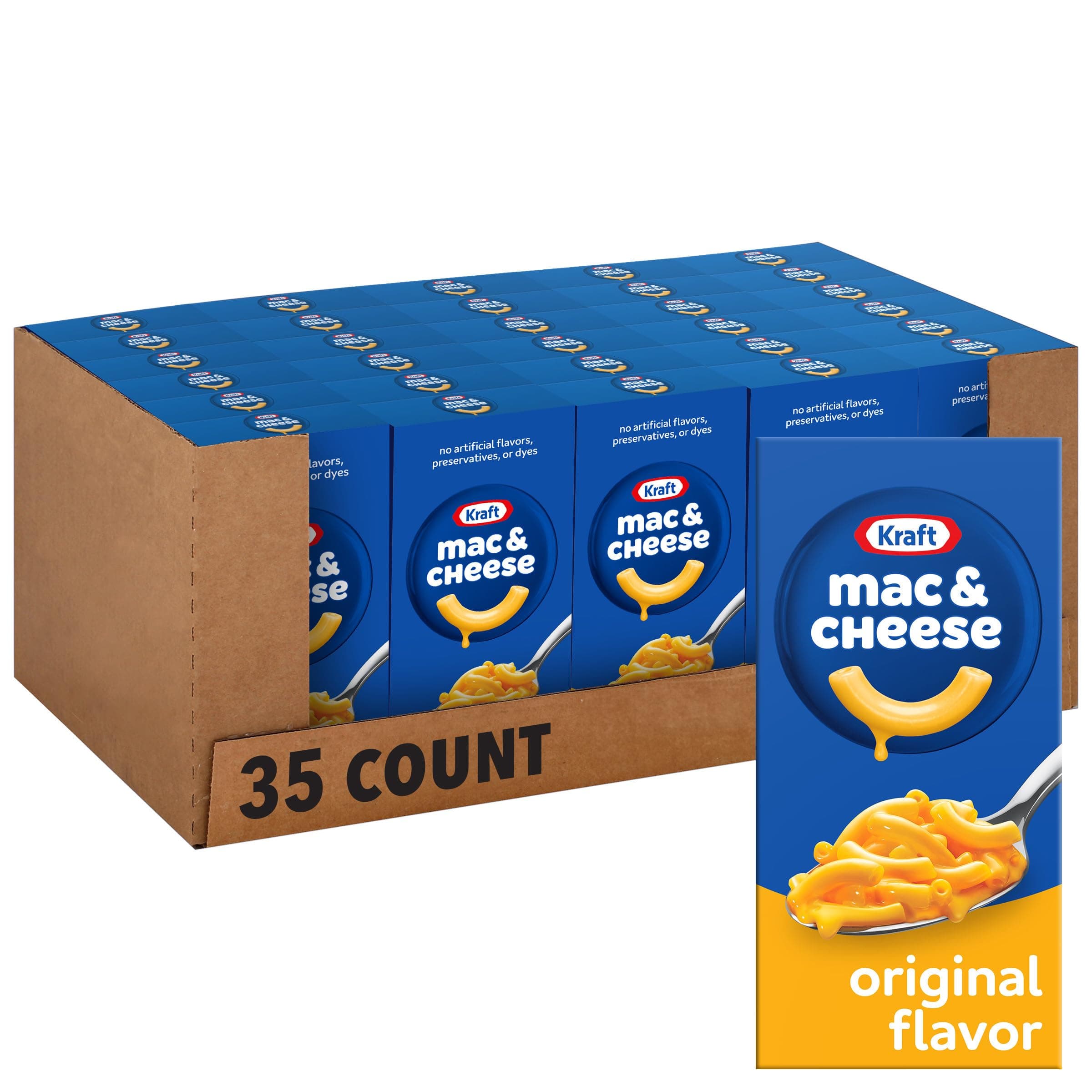 Kraft Mac & Cheese, 35 Boxes, for Easy Dinner or Dinner Sides, Original Flavor, No Artificial Flavors, Preservatives or Dyes, 7.25 oz