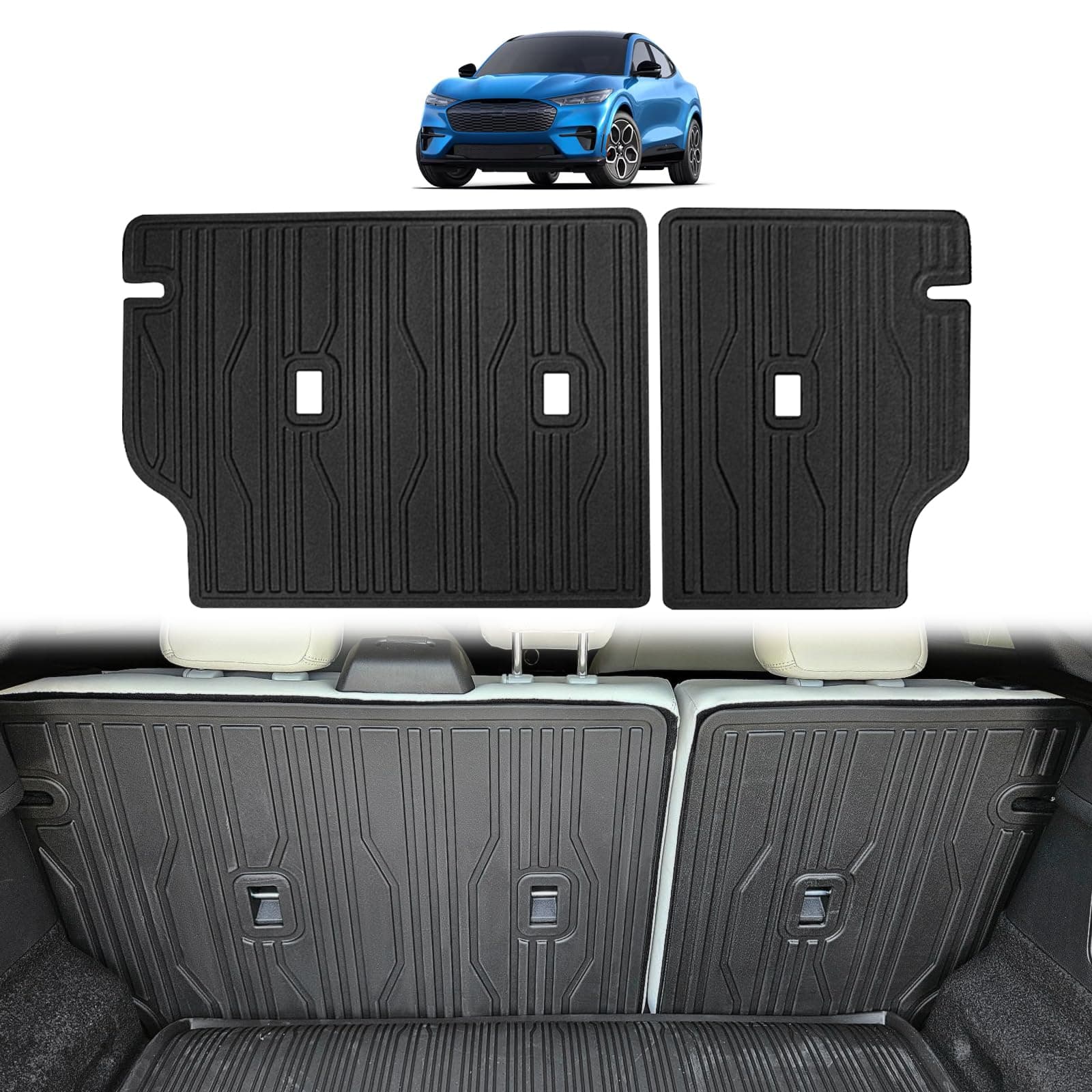Vehicle Mat Cargo Liner Compatible with Mustang Mach E 2021-2026 Accessories Second Row Seats Back Protector Cover All Weather Pet Mat(Rear Seat Back Protector) 3 Openings