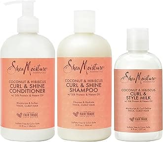 SHEA MOISTURE and Define Shampoo, Conditioner and Styling Milk for Curly Hair Care Coconut and Hibiscus with Butter and Coconut Oil