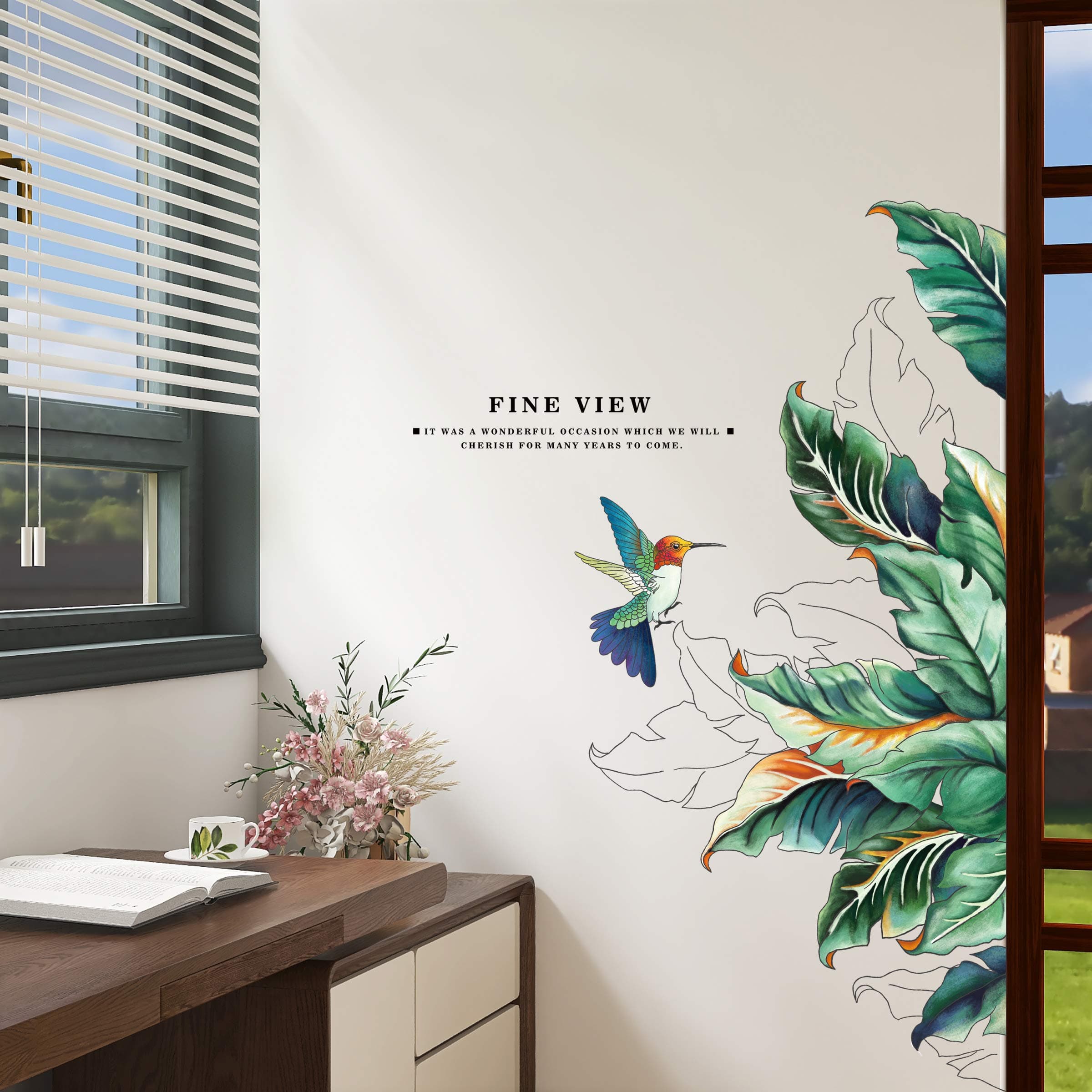 DERUN TRADING Leaf Wall Decals Palm Tree Wall Decals Green Leaves Wall Paper Evergreen Wall Sticker Removable Decal Peel and Stick Giant Wall Decals Painterly Ivy Peel and Stick Wall Decals