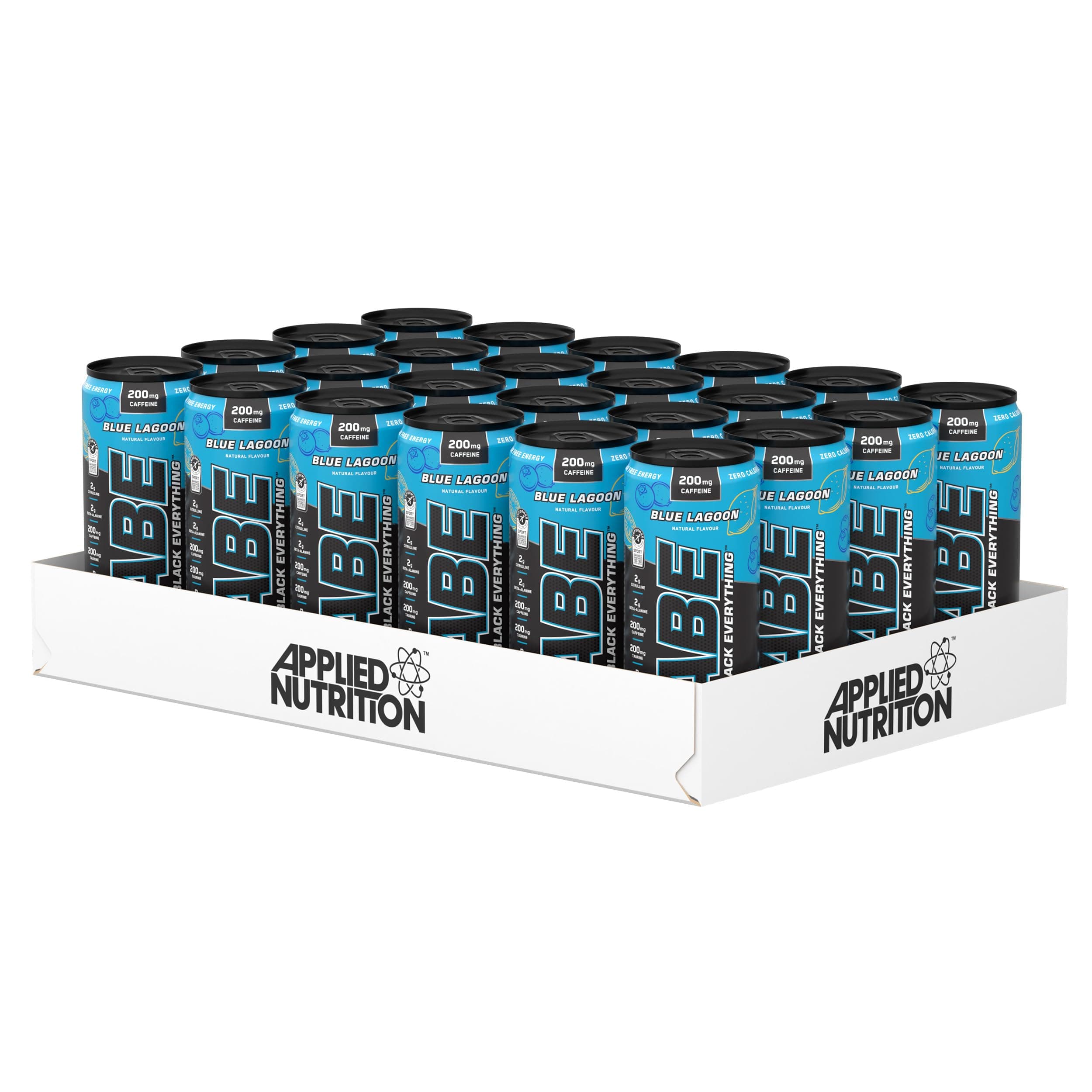 ABE Pre Workout Cans - All Black Everything Energy + Performance Drink, ABE Carbonated Beverage Sugar Free with Caffeine (Pack of 24 Cans x 330ml) (Blue Lagoon)