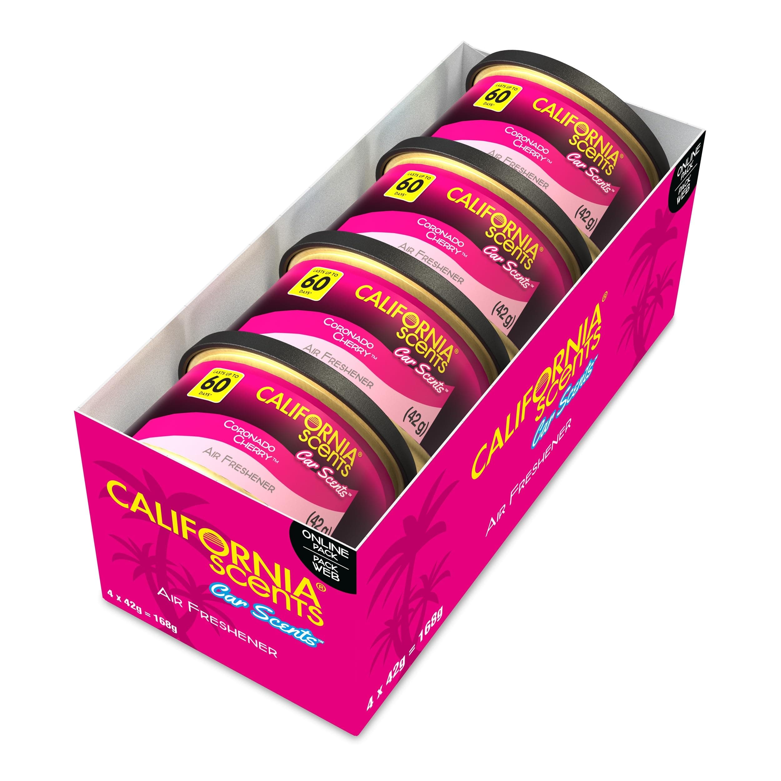 – California Scents, Car Air Fresheners Can, Coronado Cherry Scent, Pack of 4, Strong Adjustable Long-Lasting Fragrance, Eliminates Odour