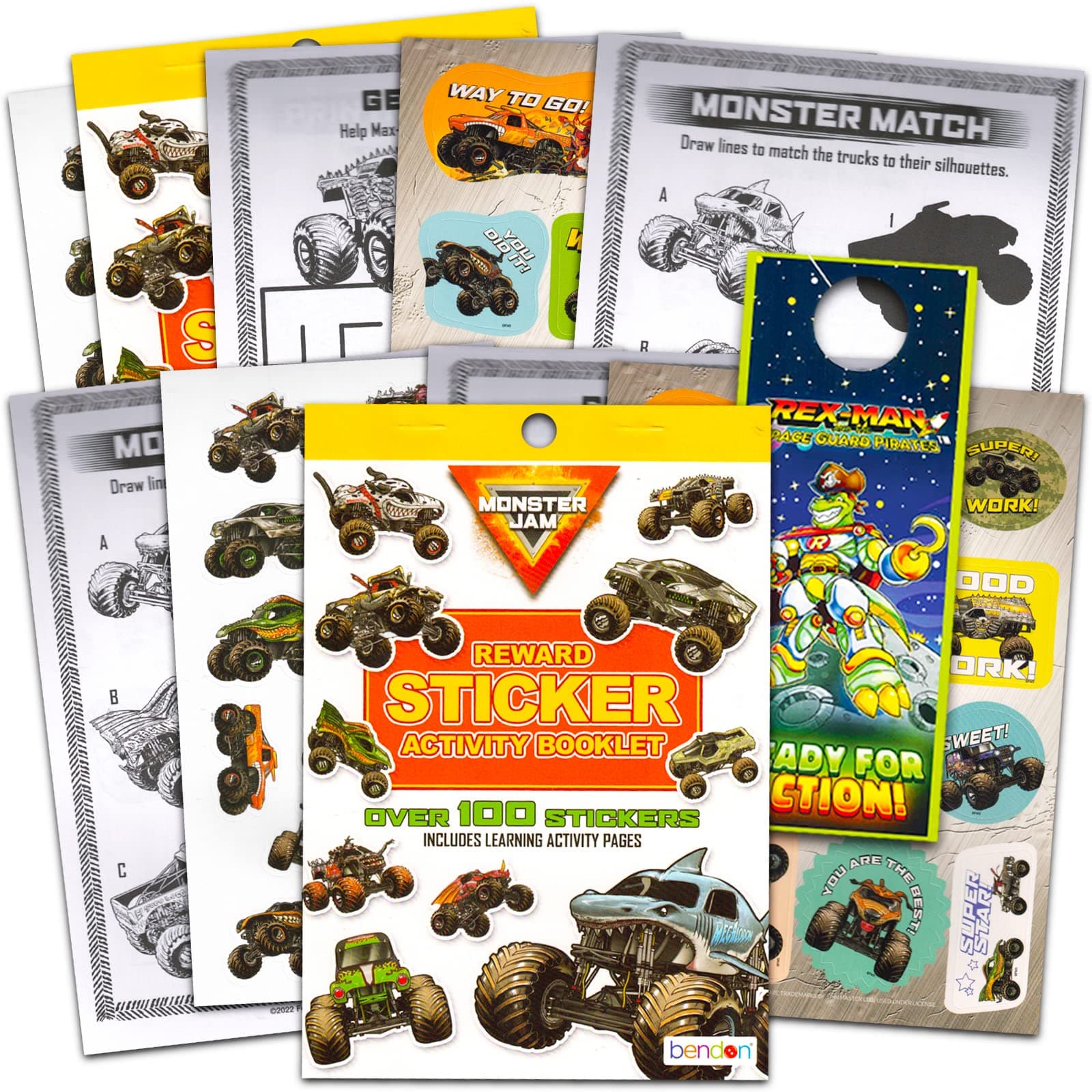 Monster Jam Sticker Book Pack ~ Bundle with Over 200 Monster Jam Monster Truck Reward Stickers with Door Hanger (Monster Jam Sticker Sheets Party Favors for Kids)