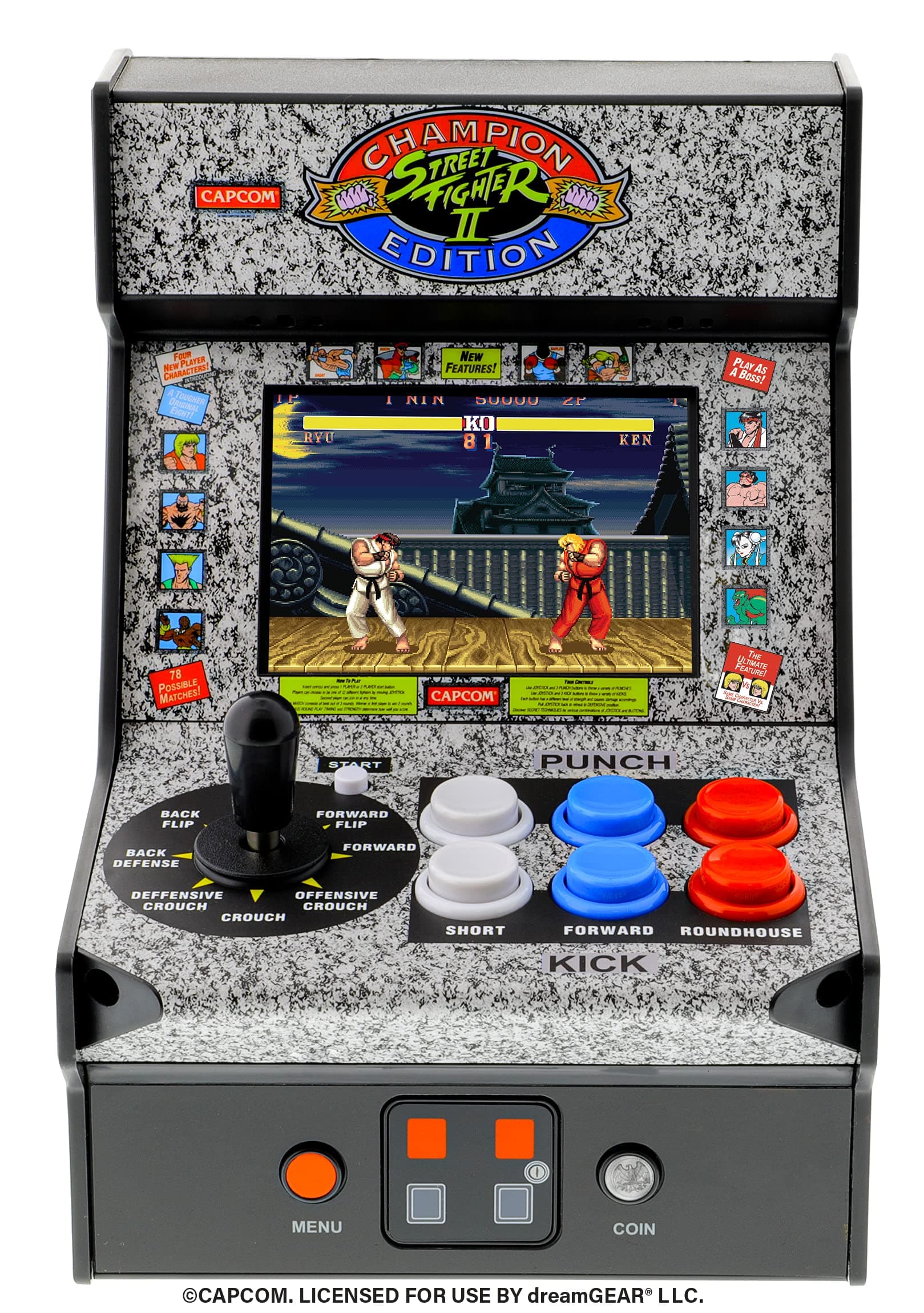 Street Fighter 2 Champion Edition Micro Player-Fully Playable, Includes CO/VS Link for Multiplayer Action, 7.5 Inch Collectible, Full Color Display, Battery or Micro USB Powered (DGUNL-3283)