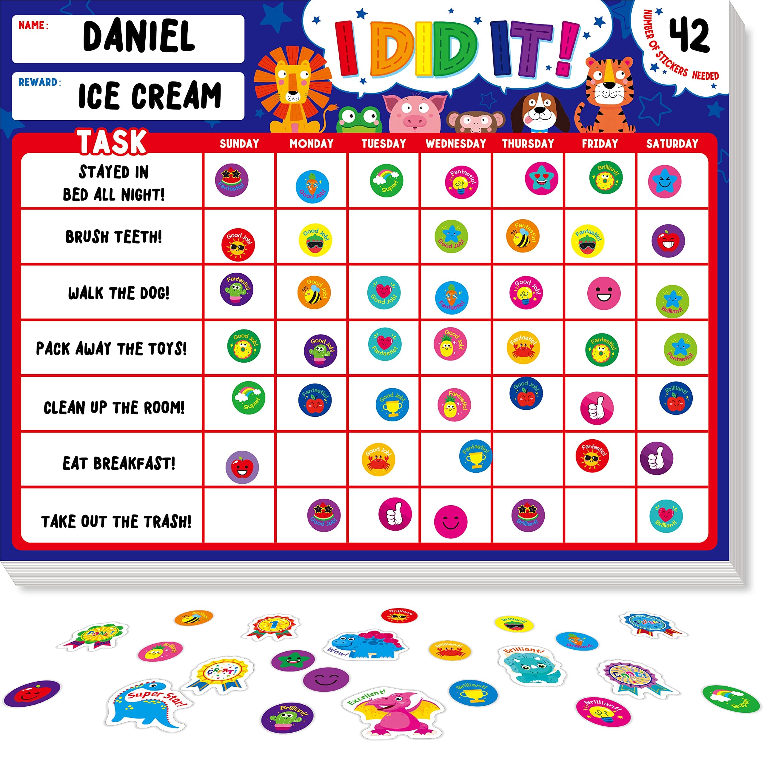 Magnetic I Did It Reward Chart, Behavior Reward Chart System with 50 Perforated Sheets Plus 2648 Motivational Stickers Fridge Daily Schedule Chore Chart to Motivate Good Habits & Responsibilities