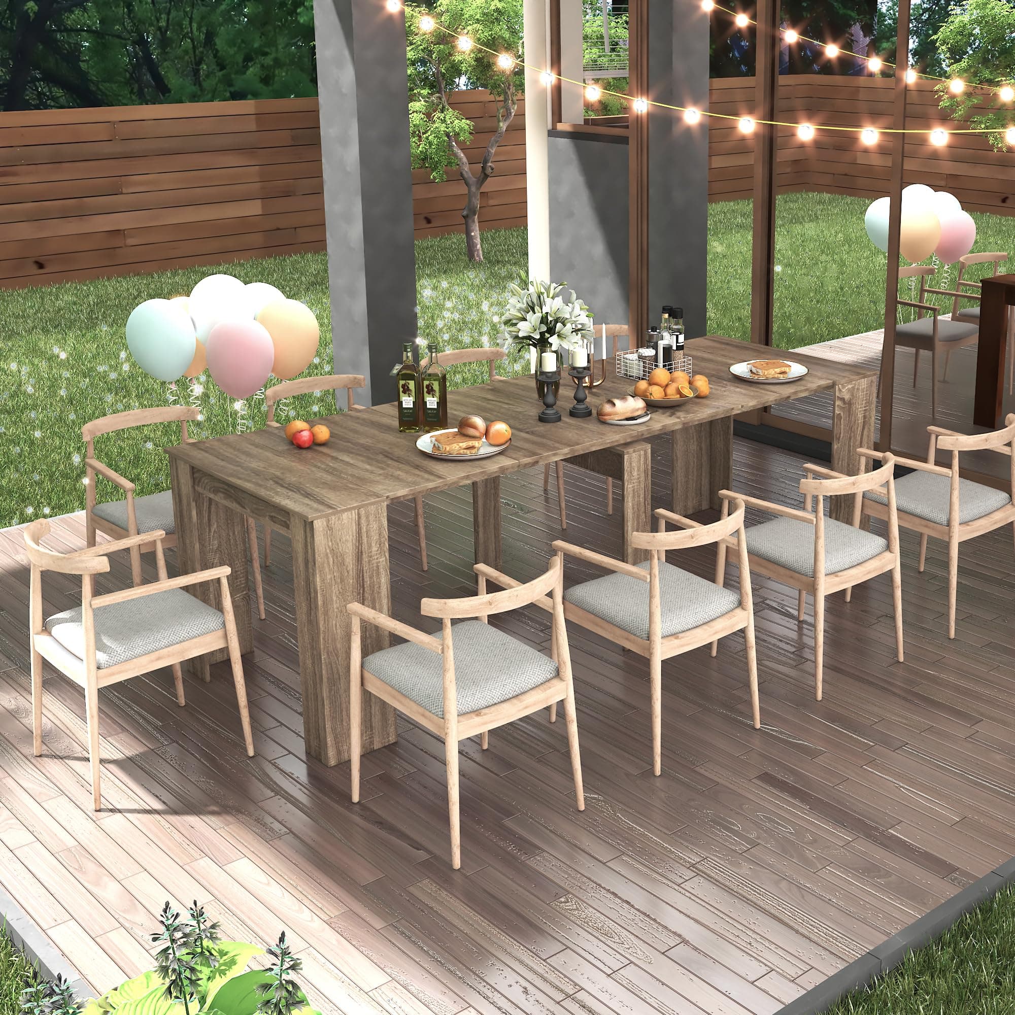 Ball & Cast Extendable Dining Table, 20"/118.5" Large Dining Room Table for 6-10 Person,Kitchen Table with Wood Legs, Space-Saving Folding Console Table,Transformer Dining Table,Brown